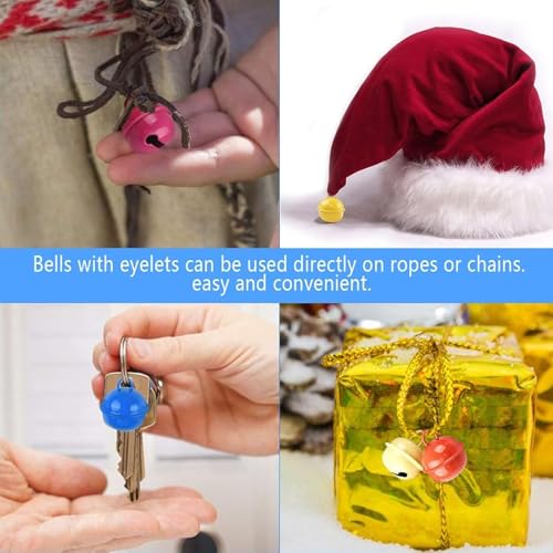 50 Stück Glöckchen, Farbige Glöckchen,Glöckchen zum Basteln 22mm,Bunt Kleine Glöckchen mit Öse, Metallglöckchen,für Handwerk, Schmuck, Festival Dekoration, Haustier Glocken