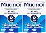 Mucinex Chest Congestion, 12 Hour Extended Release Tablets, 40ct, 600 mg Guaifenesin Relieves Chest Congestion Caused by Excess Mucus, #1 Doctor Recommended OTC Expectorant (Pack of 2)