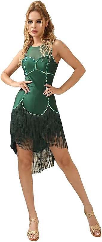 ROYAL SMEELA Latin Dance Dress - Salsa Ballroom Dress for Women - Sexy Dance Costume with Rhinestone Flapper Design