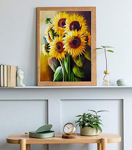 Trooer DIY 5D Diamond Painting Kits Full Drill Round Sunflower Diamond Painting Kits for Adults Arts Crafts for Living Room Home Wall Decor (12 x16 Inch)
