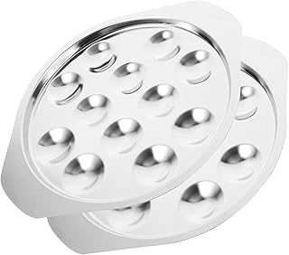 Angoily 2 Pieces Stainless Steel Snail Plates Dishes 12 Compartment Holes Snail Cooking Dishes for Snail Barbecue Mushroom