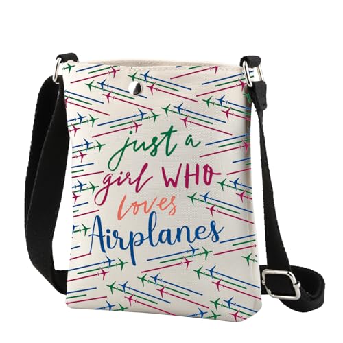 Airplane Lover Gifts Just a Girl Who Loves Airplanes Crossbody Bag Aviation Pilot Gifts for Girls Airplanes Print Canvas Bag