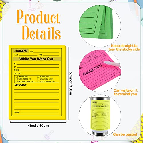 9 Pieces While You Were Out Pads 4 X 5 Inches Assorted Colors Sticky Notes Adhesive Message Pads Urgent Notes For Work Call, Office Supplies, 50 Sheets/Pad (Fluorescent Colors) #TOP1