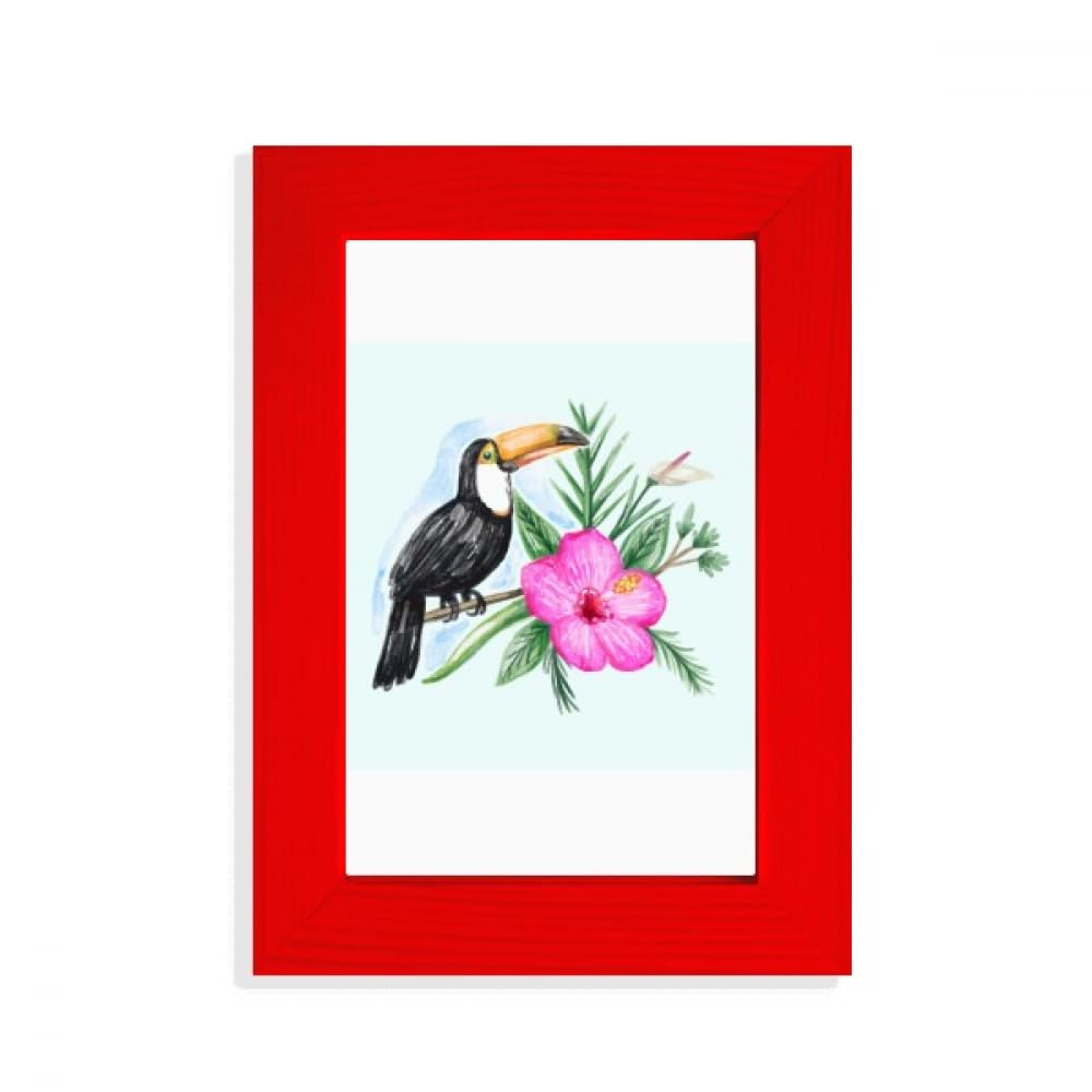 Cadre photo oiseau tropical Ramphastos Toco rouge en bois
