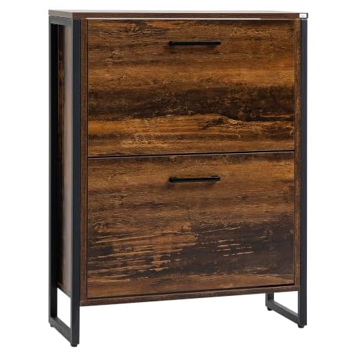 HOMCOM Shoe Cabinet with 2 Flip Doors, Slim 2-Drawer Shoe Cupboard with Divider and Open Compartment for 12 Pairs of Shoes, Entryway Storage Unit, Rustic Brown