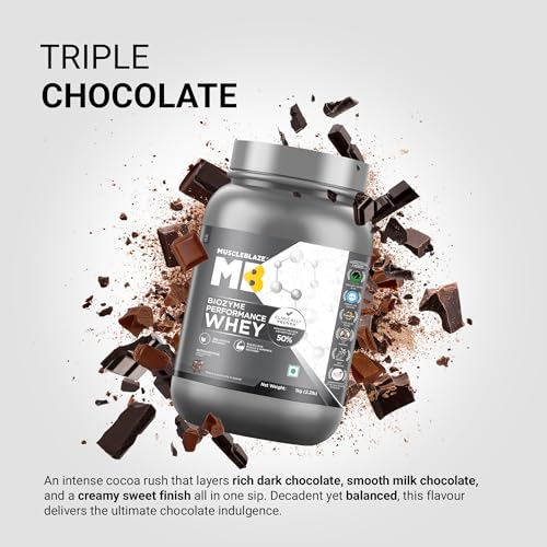 Image of MuscleBlaze Biozyme Performance Whey Protein Powder, 1kg (2.2lbs) | Triple Chocolate | 25g Protein Per Scoop | Clinically Tested 50% Higher Protein Absorption