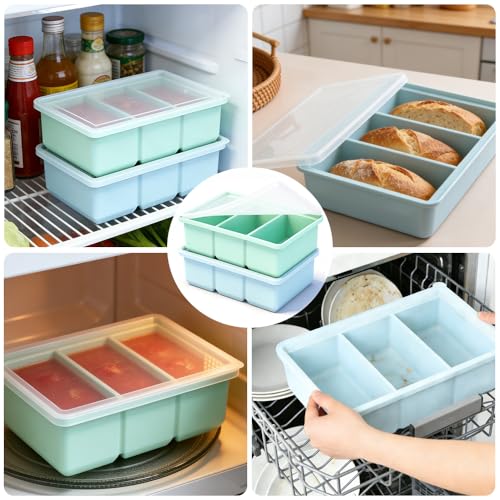 Set of 2 Silicone Freezer Moulds, Soup Freezing Container Makes 6 1 Cup Soup Serving Moulds, Soup Freezer Ice Cube Tray for Broth Sauce Ice Cream (Blue + Green, 250 ml) — view 6