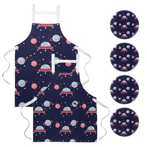 Tablier de serveuse Univers Planètes parfait pour la pâtisserie et le bistrot
