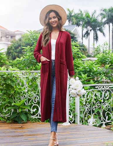 Image of Ekouaer Women Kimono Robes Full Length Knit Bathrobe Lightweight Soft Sleepwear V-neck Casual Ladies Loungewear S-XXL