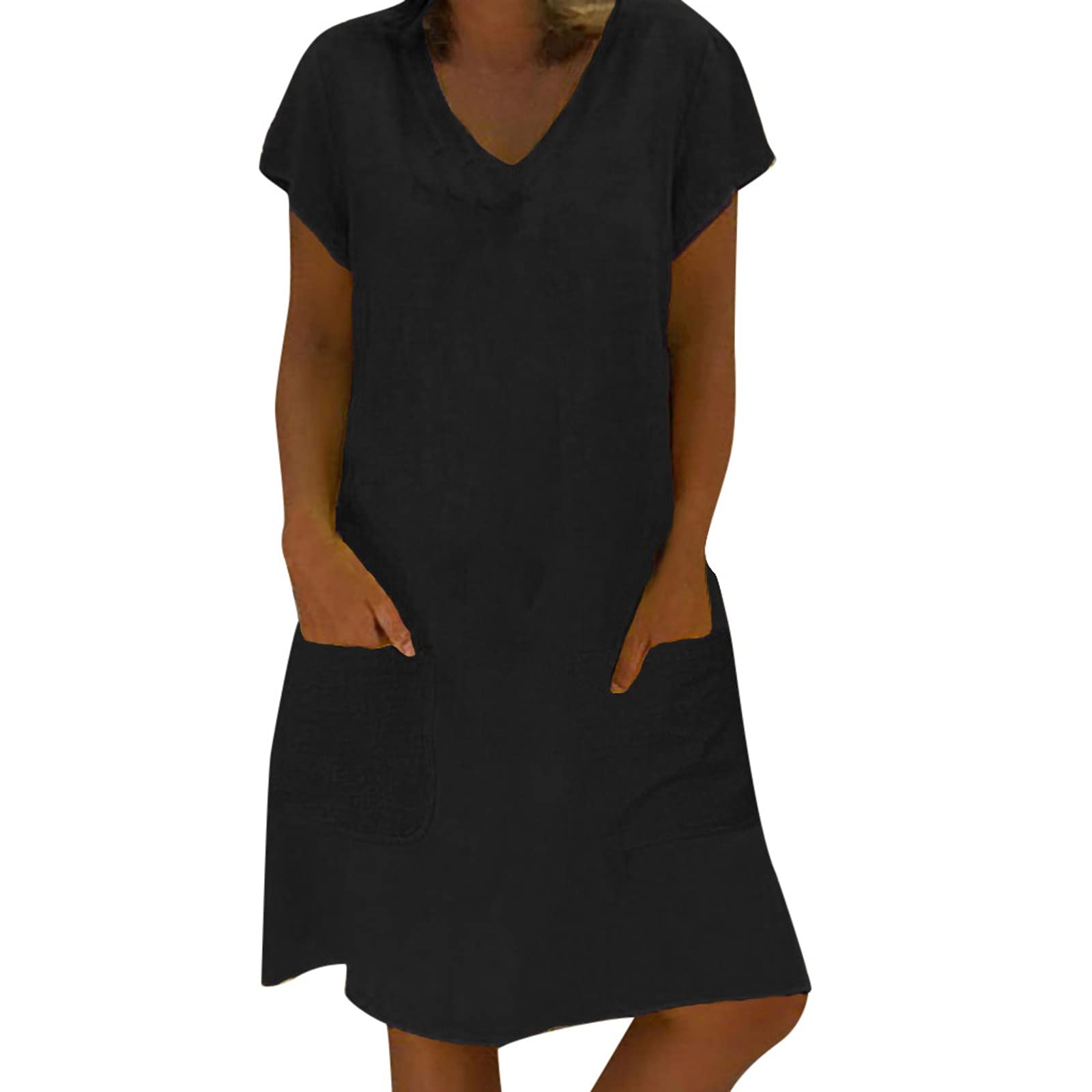 AMDOLE Vestido con bolsillos, estilo casual, de algodón, vestido de verano, talla grande, camiseta femenina, vestido de mujer, vestido casual con cinturón para mujer