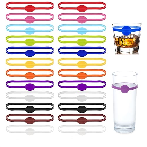 Hawfund 24 Stück Weinglasmarker aus Silikon: Wiederverwendbare, beschriftbare Glasmarkierungen für Partys,für Weingläser, Cocktailgläser, Flaschen & Thermosbecher - Spülmaschinenfest, rutschfest