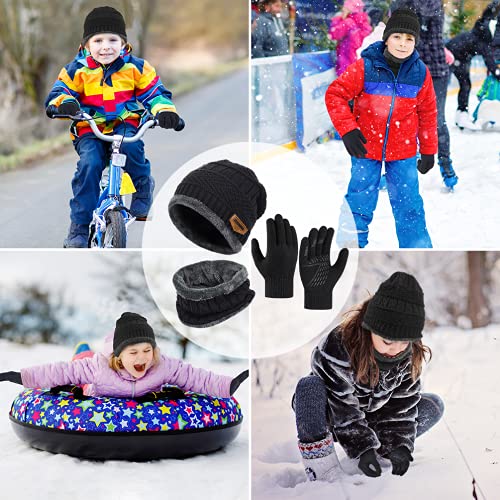 OOPOR Kinder Wintermütze Schal Touchscreen Handschuhe Set - Beanie Strickmütze Winterschal Thermo Fleecefutter Warme Knit Hut Loop Rutschfeste für Junge Mädch 5-10 Jahre