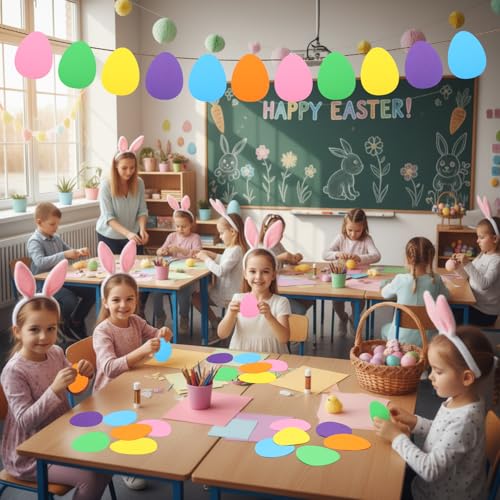 Image of Ireer 48 Pcs Large Foam Easter Egg Cutouts 6 Inch Colorful Bulletin Board Decor Egg Shape Cutouts DIY Crafts for Easter Spring Classroom Craft Project Party Supplies Chalkboard Wall Decor