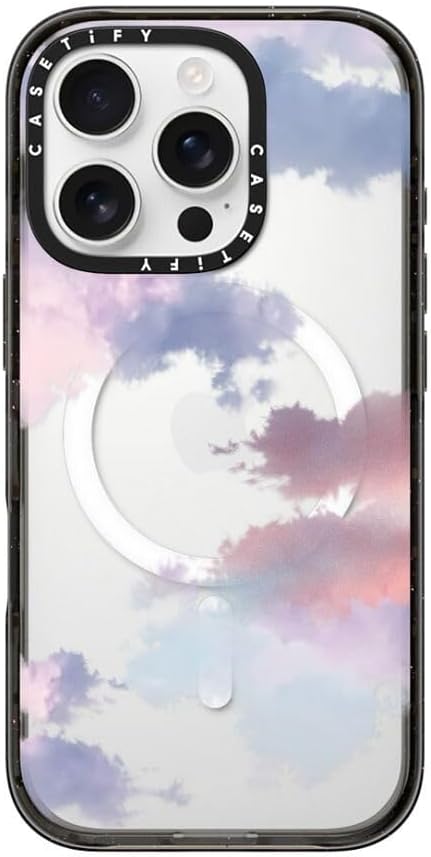 CASETiFY Impact Case for iPhone 16 Pro [Slim / 8.2 ft. 4X Military Grade Drop Protection/Compatible with Magsafe] - Clouds - Clear Black