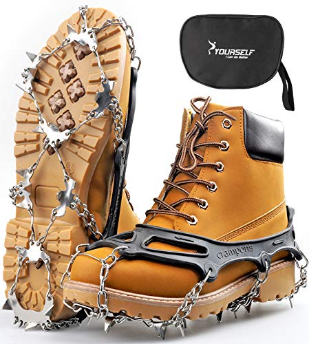 SYOURSELF Crampons Ice Cleats Snow Grips Ice Grippers Traction Anti-Slip Stainless Cleats with 24 Steel Spikes for Shoes Boots Winter Outdoor Walking Jogging Climbing Hiking Fishing