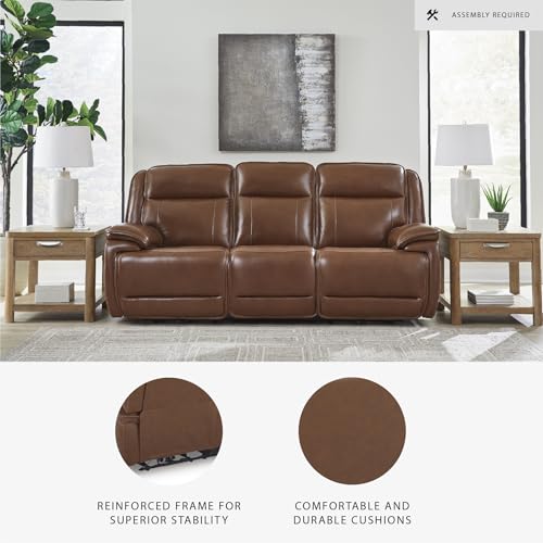 Image of Signature Design by Ashley Healy Pier Power Reclining Sofa, Zero Gravity Recliner with Adjustable Headrest, Leather and Faux Leather Upholstery, Chocolate Brown
