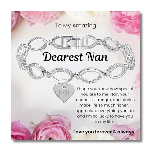 SPARKLYGIFTS Gifts for Nan Infinity Bracelet Jewellery Personalised Message Ready-To-Gift (Silver)