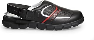 Abeba - Zapatos de Trabajo (Microfibra A, con Buen Agarre, Correas Ajustables en el talón, Aptos para Cocina, OB, A,E,FO SRC, HACCP), Color Negro Negro Blanco/Rojo Talla:42