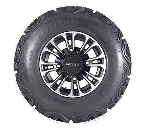 MASSFX SL 25x8-12 25x10-12 ATV Tires with Black QUAKE 12x7 4/156 Rims UTV Wheel and Tire Kit with Lug Nuts - Thumbnail 3