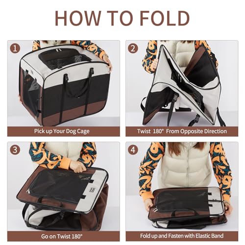 DONORO Dog Kennels and Crates for Medium Dogs, Portable Pop Up Indoor Pet Cage with Sturdy Wire Frame, Collapsible Travel Crate Soft Sided Cat Bag Escape Proof (Brown, 28.0" L x 18.0" W x 22.0" H) - Image 3