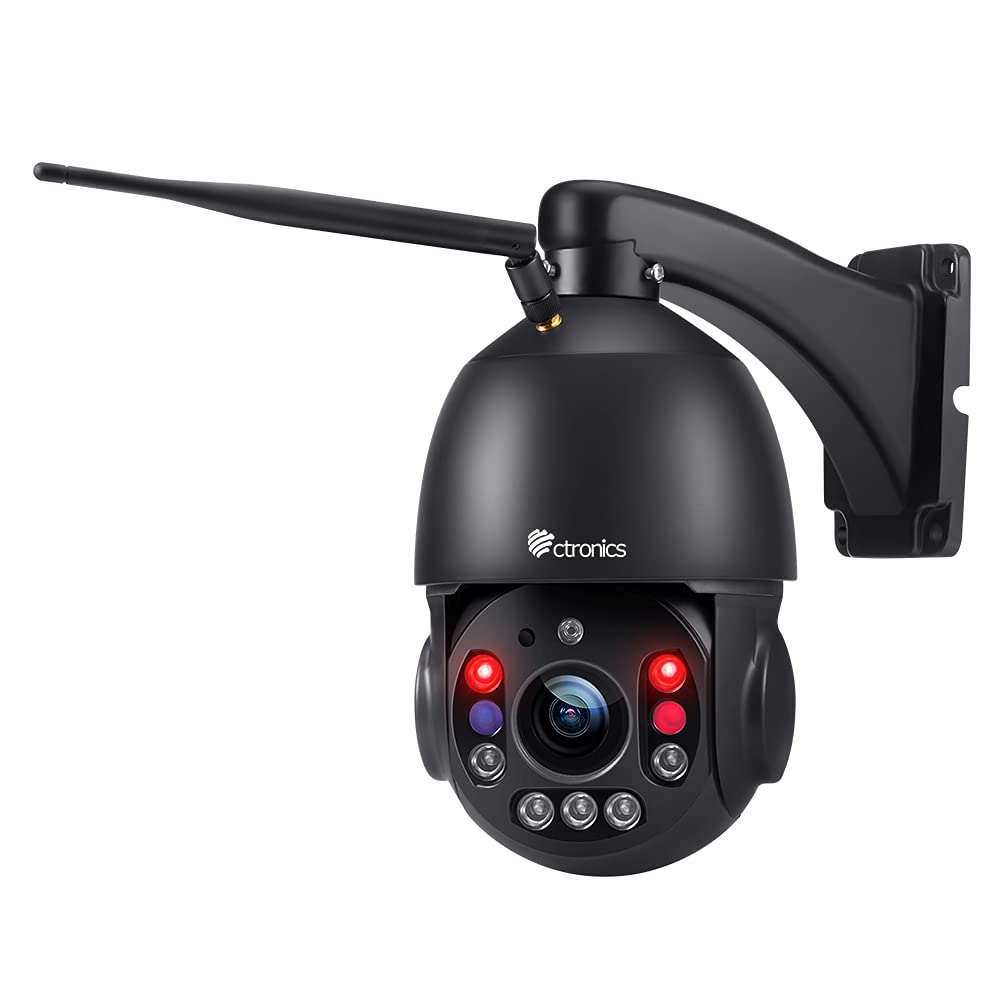Ctronics 2.5K 4MP Telecamera Wi-fi Esterno con Pannello Solare, 2560 * 1440P Videocamera Sorveglianzacon con Batteria 355°/90° PTZ luce LED Visione Notturna a Colori Rilevamento Umano PIR IP66