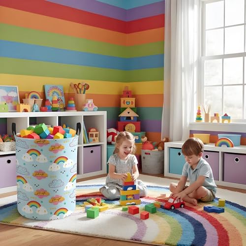Image of Rainbow Laundry Hamper - Stylish Nursery Hamper for Girls, Large Capacity & Collapsible Design, Perfect for Kids Room Decor, Toy Storage, and Baby Girl Gifts (B)