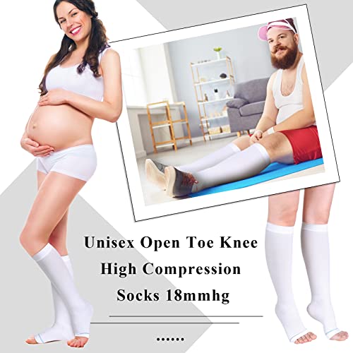 Image of Sintege 4 Pairs Open Toe Anti Embolism Compression Stockings Hose 15-20mmHg Compression Socks 18mmHg Toeless Knee Socks for Women Men Swelling