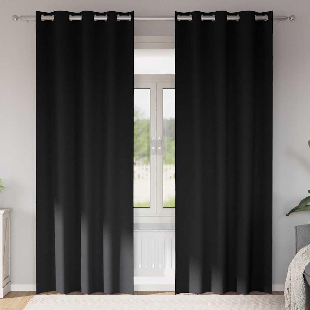 Zasłony zaciemniające z pierścieniami, 2 sztuki, czarne, 260 x 140 cm, poliester, 80%-90% ochrona przed światłem, wszechstronne z oczkami, taśma marszcząca, do salonu, sypialni, biura