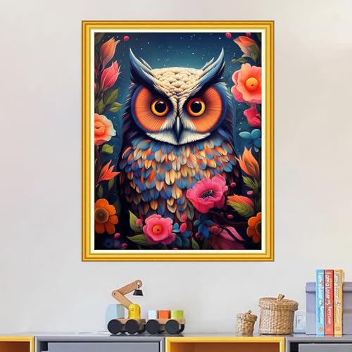 Image of Magxvouy Cross Stitch Kits Stamped Full Range of Embroidery Kits,Cross Stitch Patterns Needlework Kits for Beginners 11CT Printed Kits& Owl Flower 16x20 inch