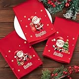 GSTFY Personalisierte Weihnachtsservietten, 100 % Baumwolle, weich, individueller Name, rote Servietten, niedlicher Weihnachtsmann, Weihnachtsfeier, Tischdekoration, Geschenke für Familie, Kinder, 20