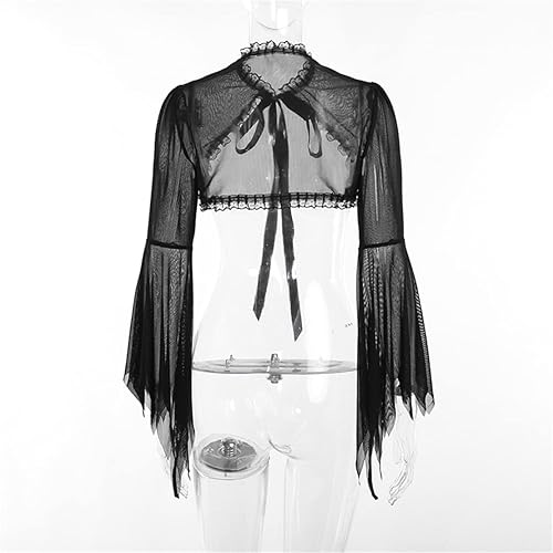 Miniatura 5 de Blusa gótica para mujer, estilo punk, de malla, transparente, sexy, de manga larga, Y2K, color negro, para fiestas