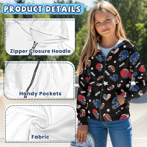 Hoodie for Boys Zip Up Hooded Sweatshirts with Two Pockets Football Boy Zipper Hoodies Size 6-16 Fashion Hooded Zipper Sweatshirt for Teenagers 6