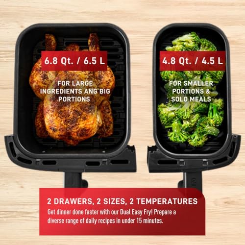 T-fal XXL Dual Air Fryer, 11.6 Quart, 7 in 1 cooking programs, dual basket air fryer, airfryer, extra crisp, roast, bake, reheat, dehydrate, sync mode, Dishwasher Safe components, Black by T-Fal - Image 4