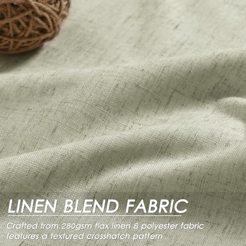 Image of Nanspring Sage Green 100% Blackout Linen Curtains 84 Inch Length 2 Panels Set for Bedroom Back Tab Farmhouse Decor Coastal Black Out Curtain for Living Room Office Thermal Insulated Drapes 52x84