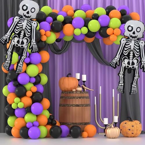 Image of Skeleton Man Balloon Halloween Balloons Skeleton Man Foil Balloons for Skull Themed Party Birthday Party Supplies Decorations Halloween Party Decorations Ballons Party Sets-3PCS