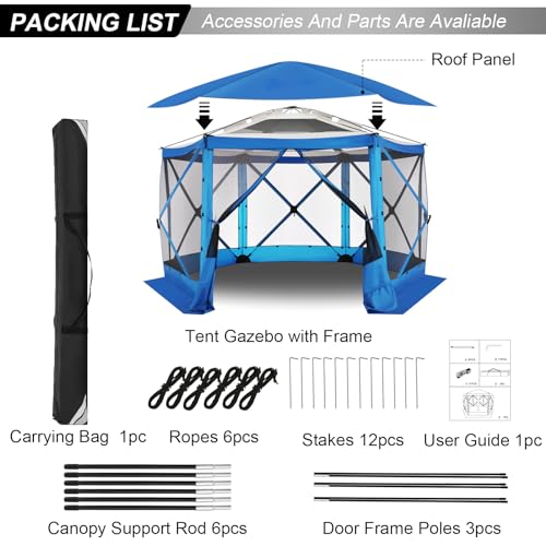 Image of COBIZI 12x12 FT Pop Up Canopy Stargazing Tent, Gazebos On Clearance with Removable Roof,Instant Screened in Gazebo, Screen Tents Portable carpas para Patio for Outdoor Camping,Backyard, Garden, Blue