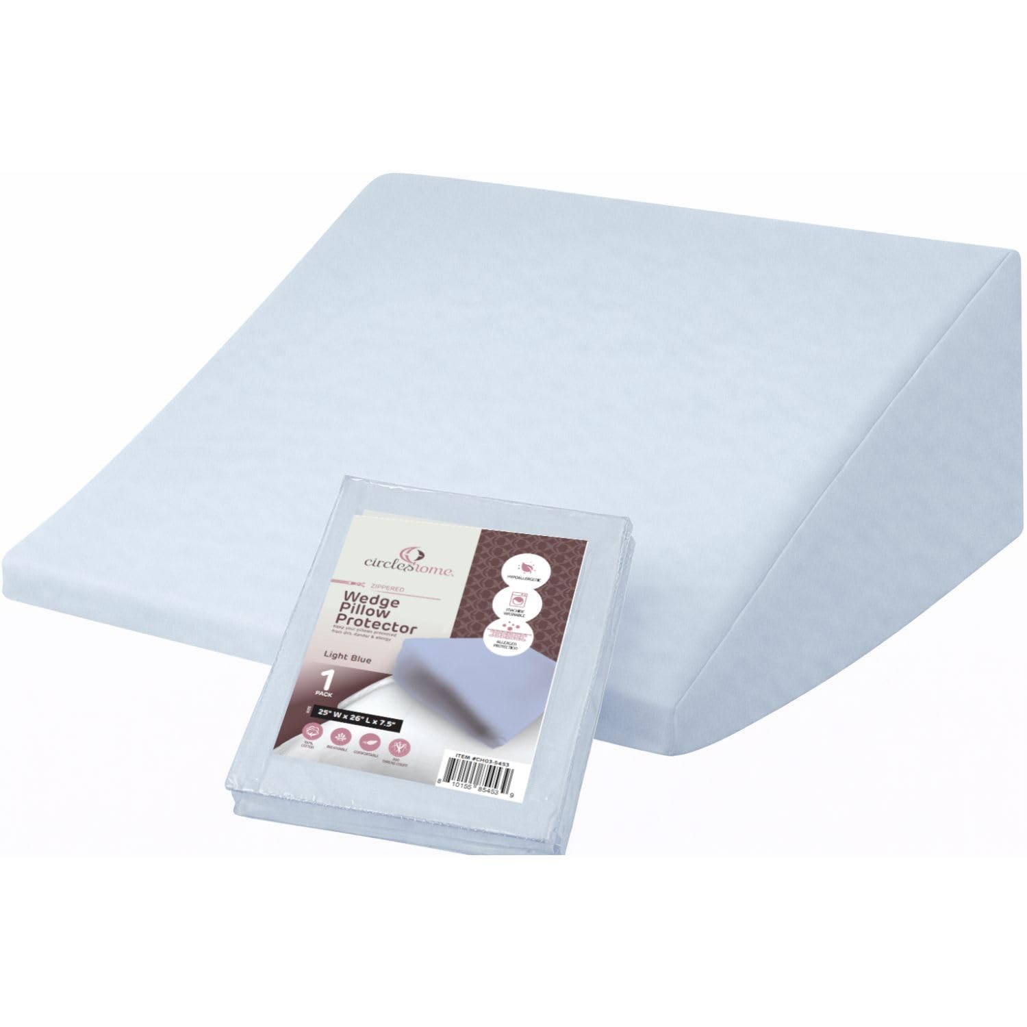 CirclesHome Wedge Pillow Cover with Zipper, 25x26x7.5, Light Blue