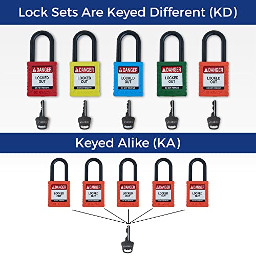 Image of Brady Safety Lockout Padlock Sets - 6 Pack - Orange - Keyed Alike Safety Lockout Padlocks - 1 Key Per Lock - SDPL-ORG-38PL-KA6