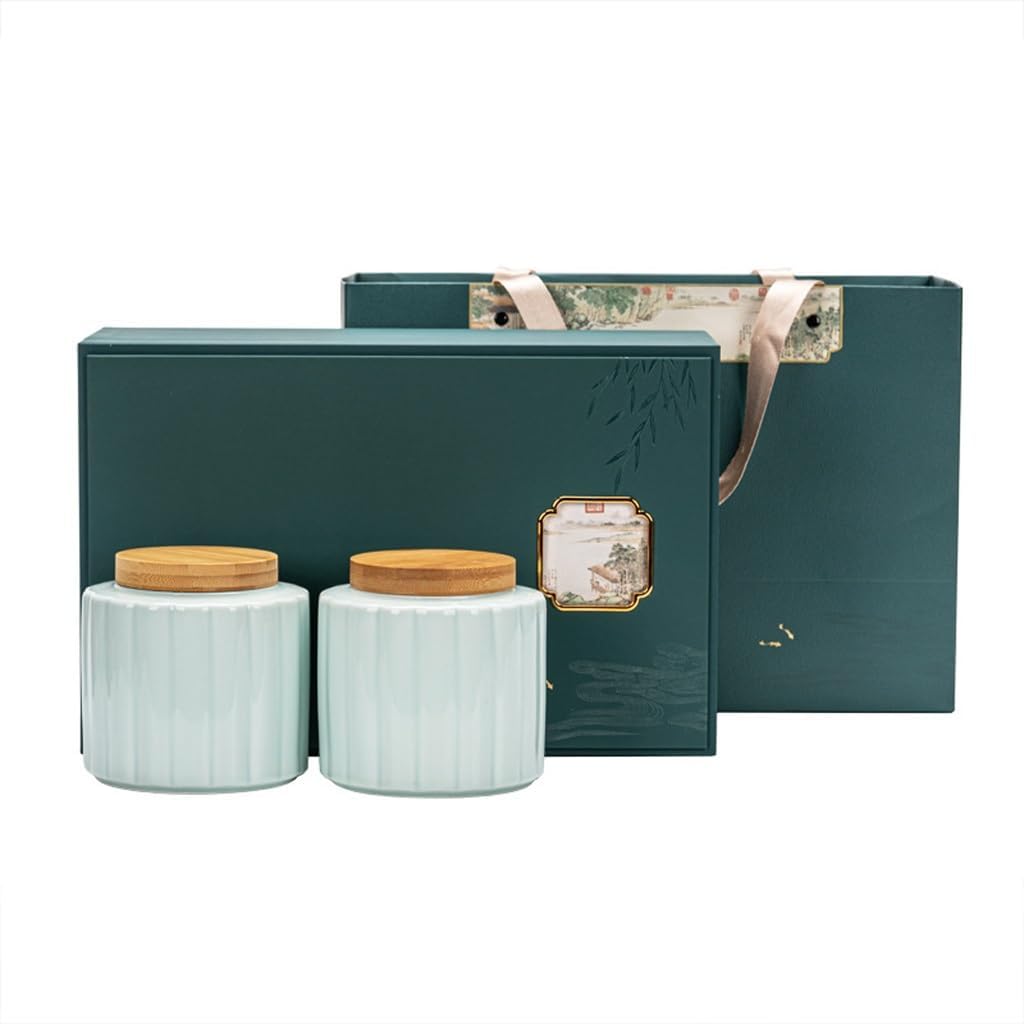 SONGCHAO Sugar Jar Spring Tea Cans, Celadon Sealed, Ceramic Storage Tea Canister(A)