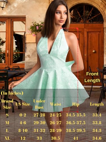 Image of ShawGobow Jacquard Corset Dress,Deep V Halter Mini Dresses with Bow Back,Sexy Birthday Outfits Women Homecoming Prom Formal