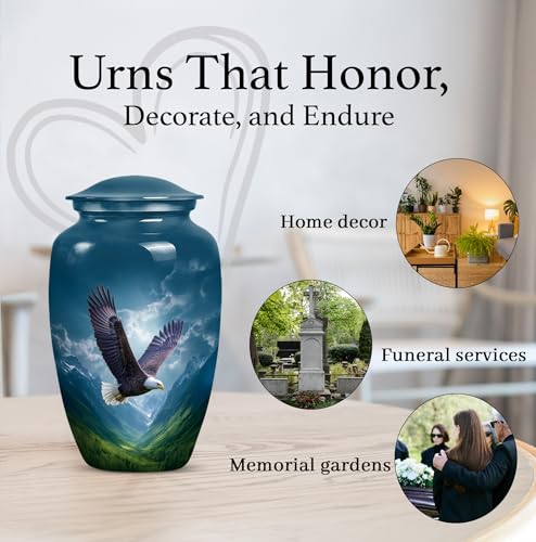 Image of Eagle Urns for Human Ashes Adult Male, Blue Cremation Urns for Human Ashes Adult Man, Burial Urn for Women & Men, Large Urn for Ash Female (10 Inch, 200 Cubic Inches)