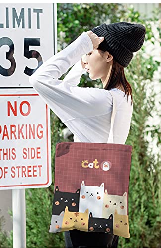 Image of Women's Canvas Cat Print Shoulder Bag - Cat Graphic Hobo Crossbody Handbag