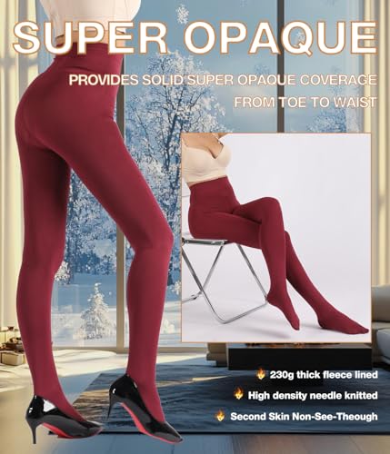 Image of MERYLURE Fleece Lined Tights Women, Winter Warm Opaque Thermal Pantyhose, High Waisted Thick Control Top Leggings