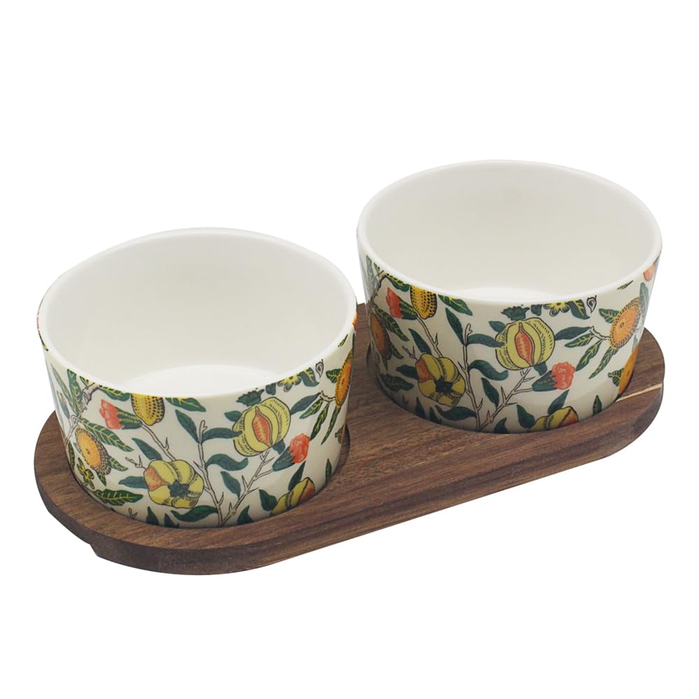 The Leonardo Collection William Morris Fruits 2 Snacks Bowls and Wood Tray