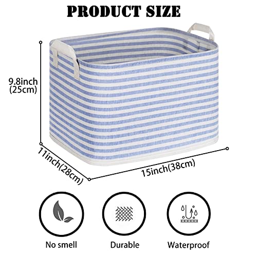 Pffvrp Storage Bins, Foldable Fabric Closet Storage Basket With Dual Handles, Strudy Storage Baskets For Shelves, Storage Boxes For Organizing, 3-Pack (Blue Stripes) #TOP1