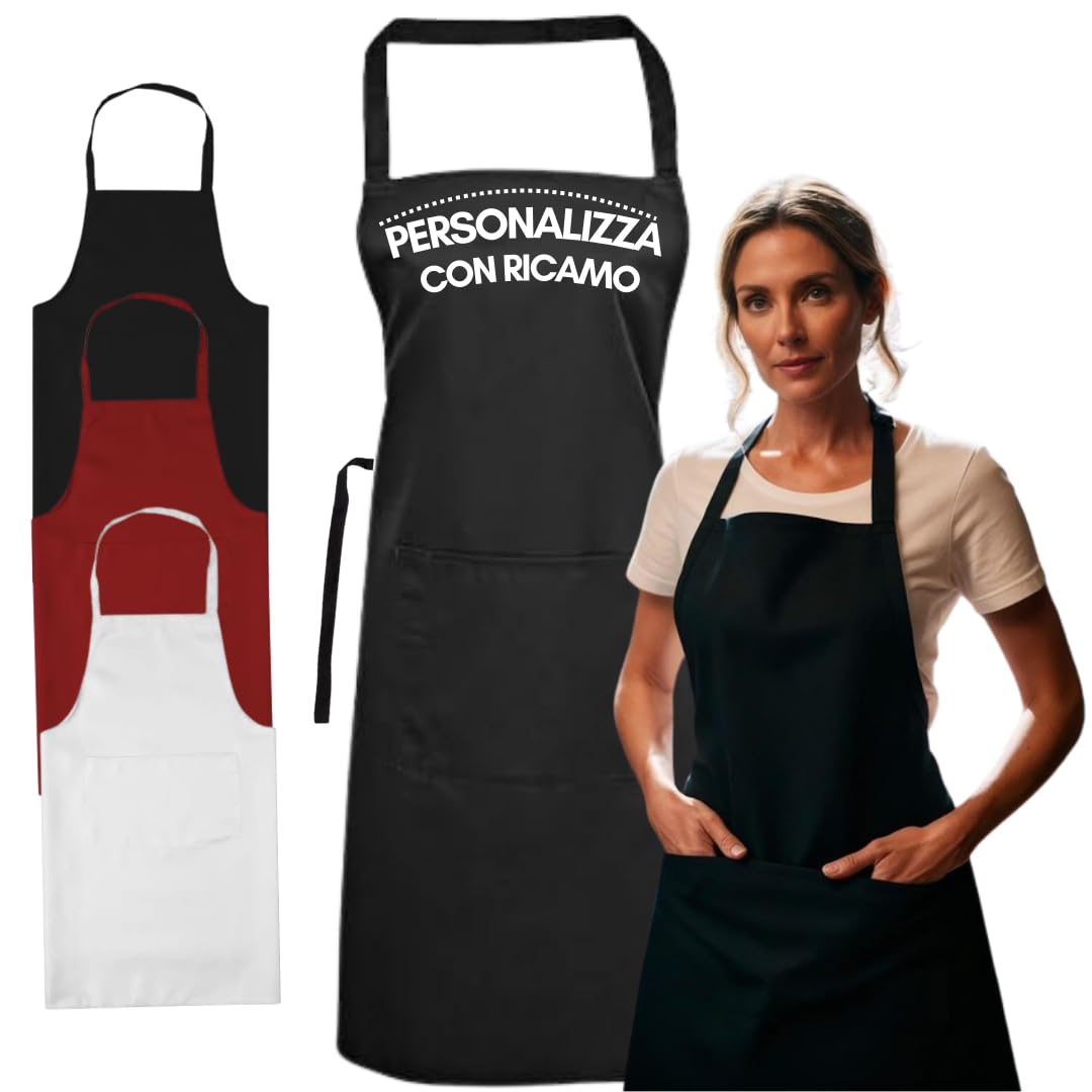20Tipici® 1 delantal de cocina personalizado con bordado, delantal camarero personalizable con logo/nombre/frase bordada, 60 x 90 cm – Idea regalo hombre mujer (delantal con pecho)