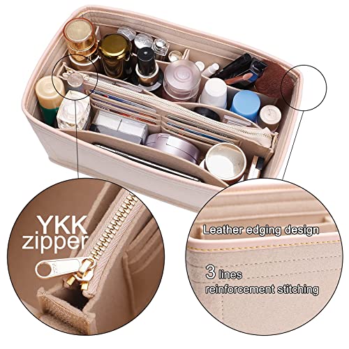 Image of Doxo Purse Organizer Insert for Handbags & Base Shaper Combination,Tote Bag Organizer Insert with 6 Sizes,Compatible with LV Speedy & Neverfull ON THE GO and More (L-Beige)