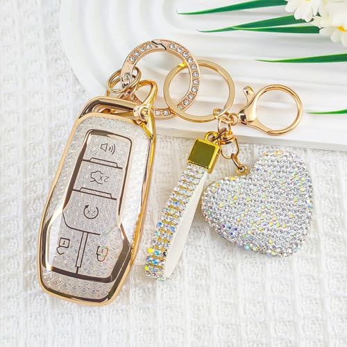 Nomiyo Key Fob Cover with Diamond, Compatible with Ford Edge Explorer Fusion Mustang F150 F250 F350 Lincoln MKC MKX MKZ, Sparkling TPU Key Case and Elegant Heart Decoration for Women (White) by Nomiyo - Image 4