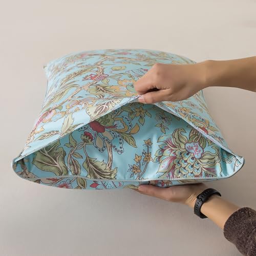 Image of FADFAY Full Sheet Set 4 Piece 100% Egyptian Cotton Bed Sheets Deep Pocket, Soft Breathable Vintage Blue French Country Bedding Shabby Cottagecore Floral Bedding Luxury Hotel Quality for All Seasons
