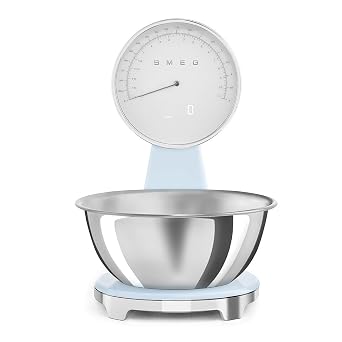 Smeg Retro-Style Analogue and Digital Kitchen Scale, KSF01PBWW, Pastel Blue